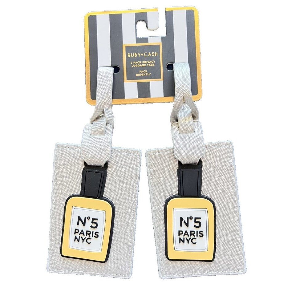 Ruby + Cash 2 Pk Privacy Luggage Tags N* 5 Paris NYC Traveler Gift Travel